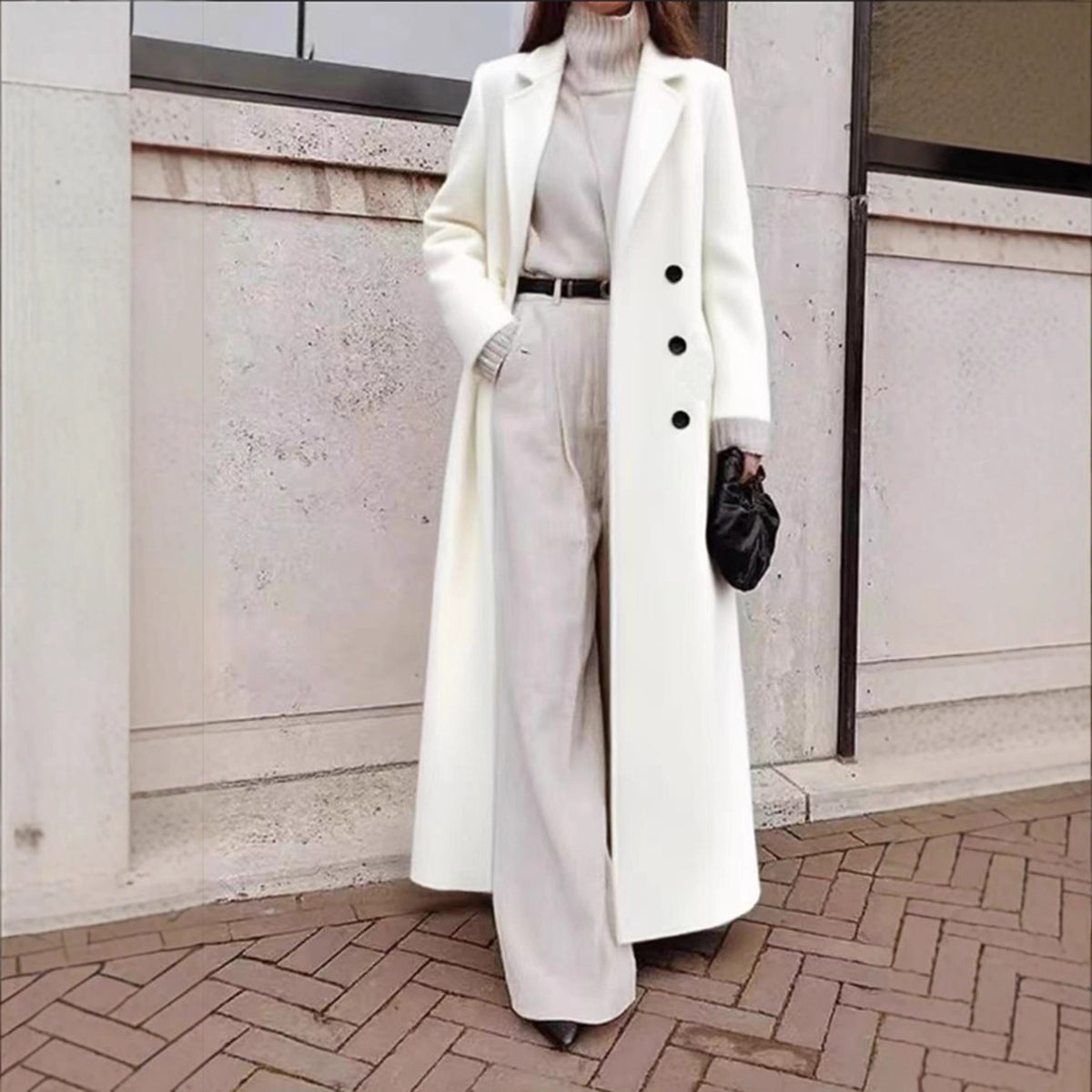Solid Colour Double-Breasted Maxi Coat(MS551)