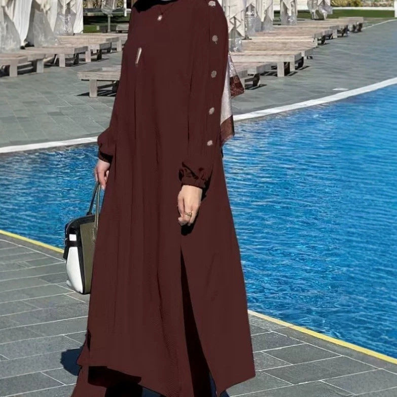 Textured Puff Sleeve Maxi Abaya(MS526)