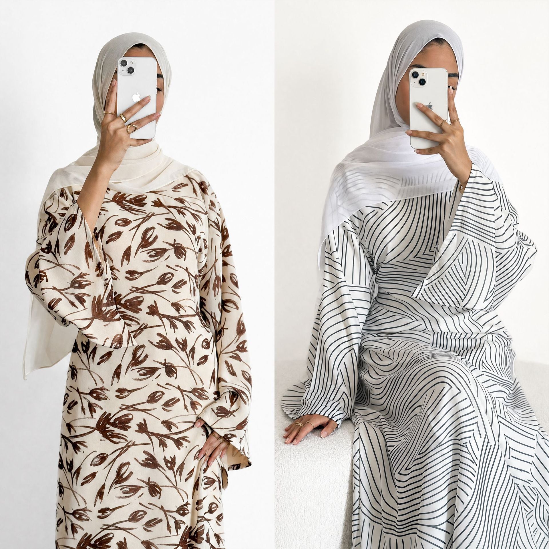 Printed Washed-Crinkle Bell Sleeve Maxi Dress(MS474)