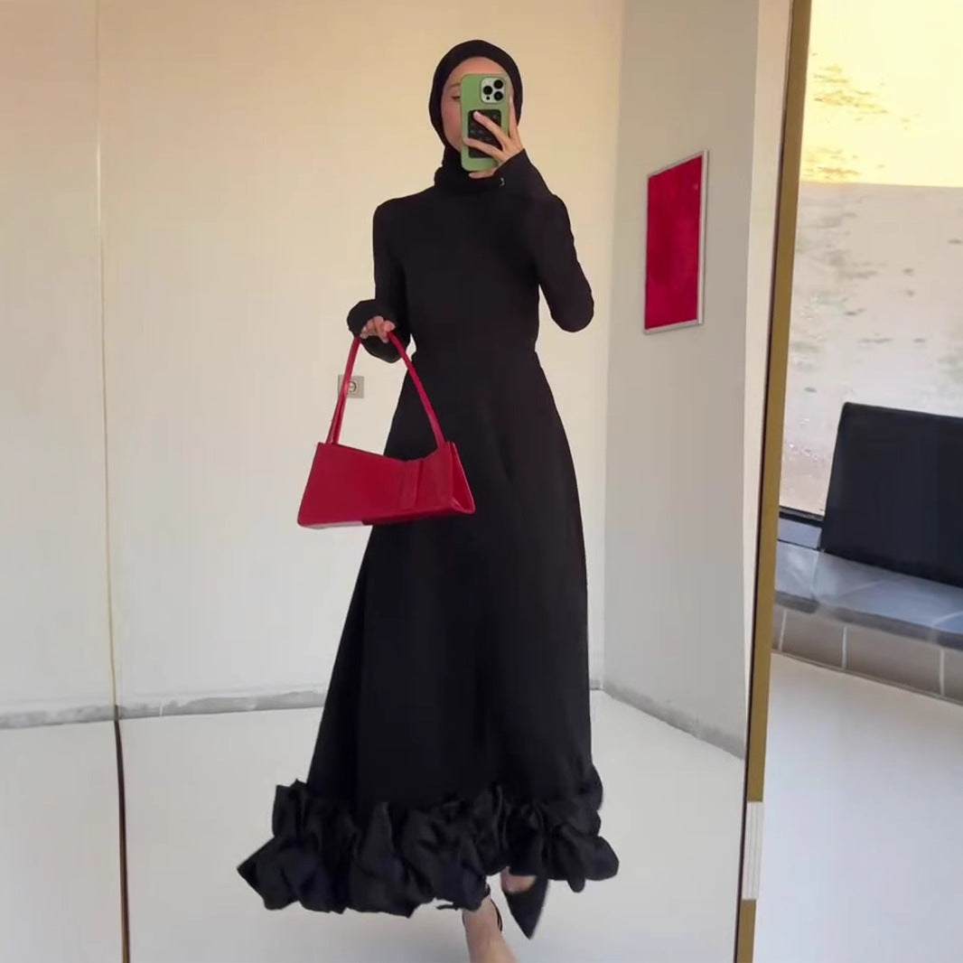 Tulle Ruffle Hem Evening Gown | High Neck Fitted Maxi Dress(MS234)