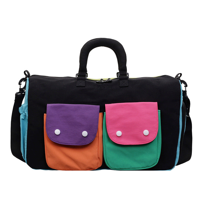 Colorblock Travel Duffel Bag - Lightweight Carry-On Weekender Bag with Shoulder Strap & Exterior Pockets（MAC480）