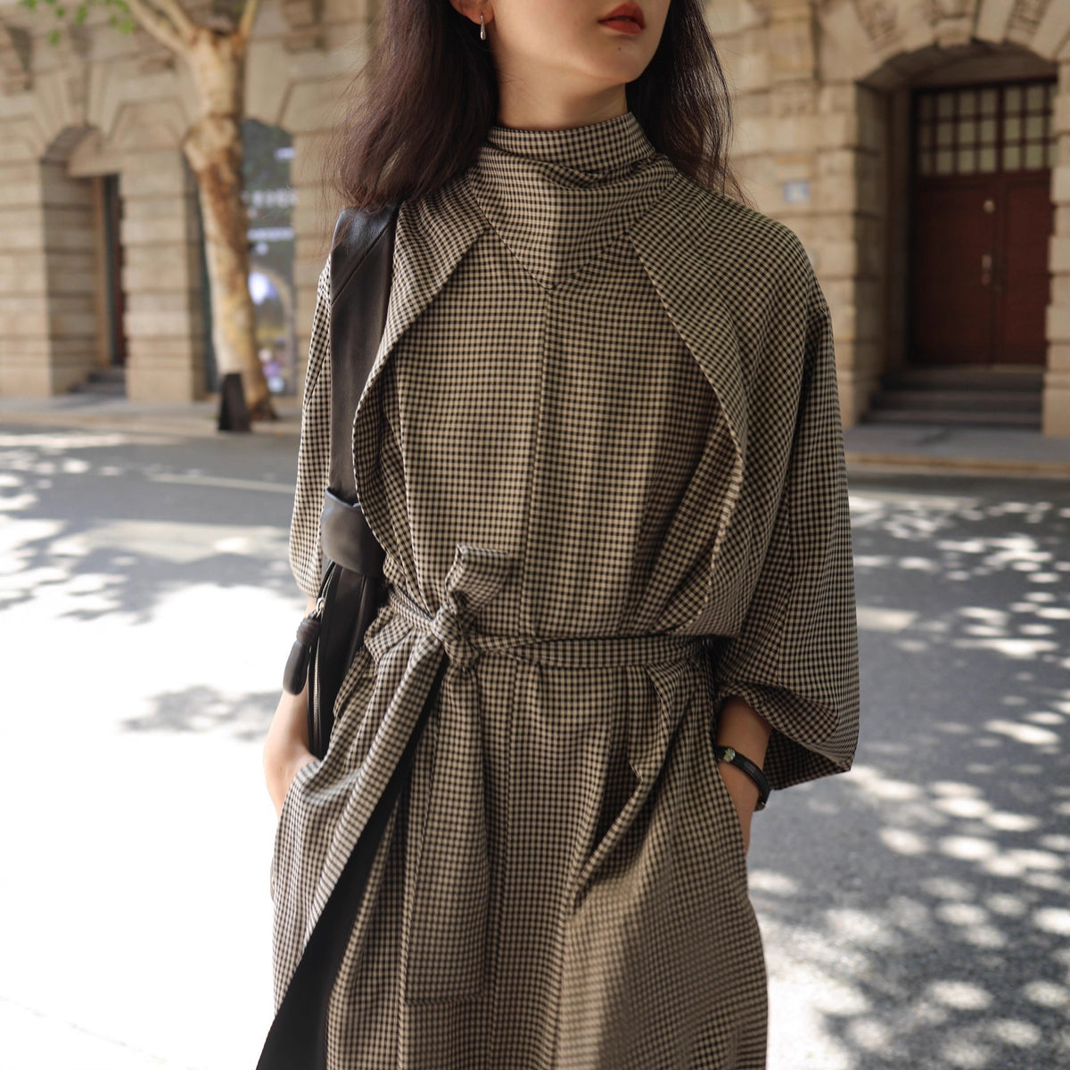Plaid Belted Trench Dress(MS552)