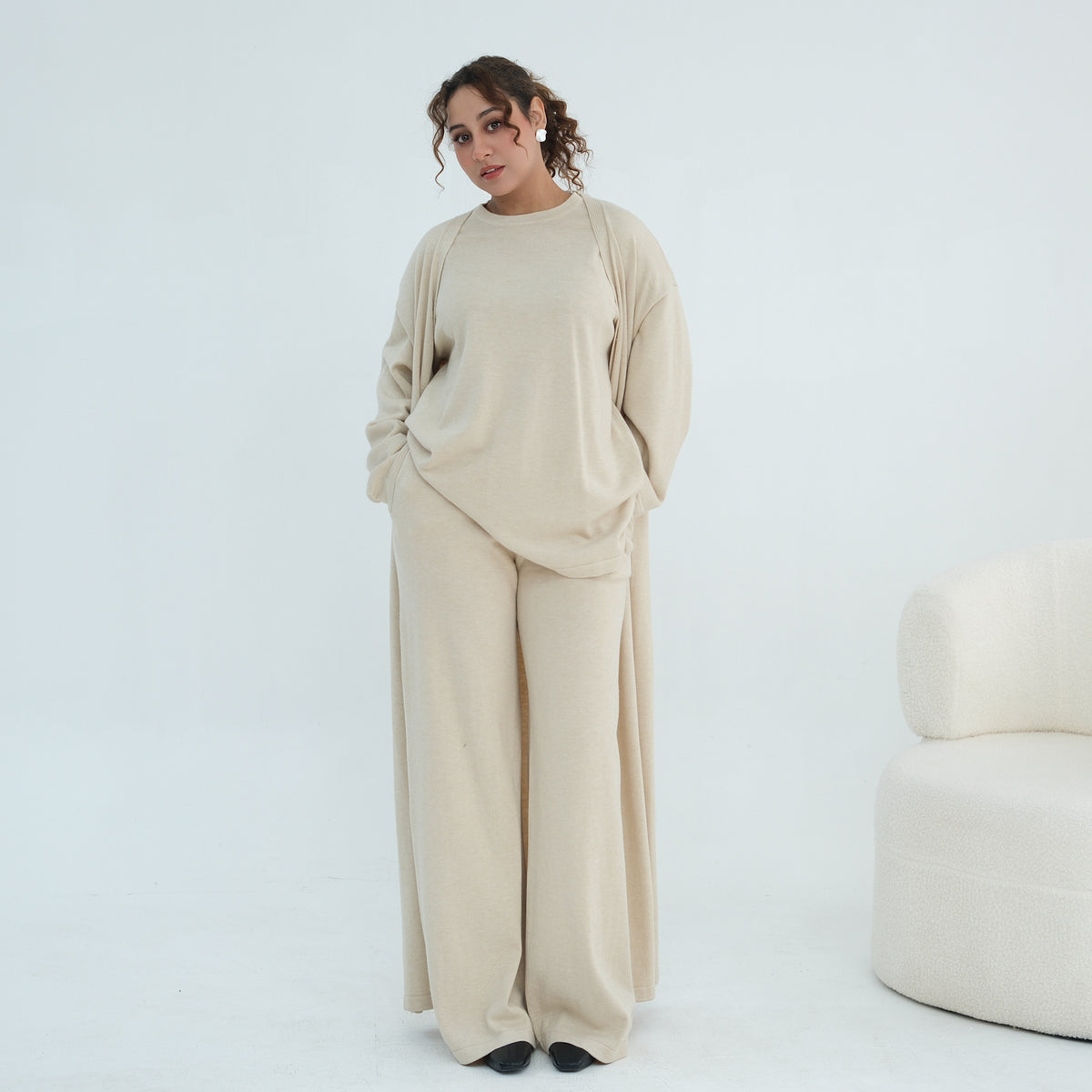 Solid Knit Top & Pants Set(MOA350)