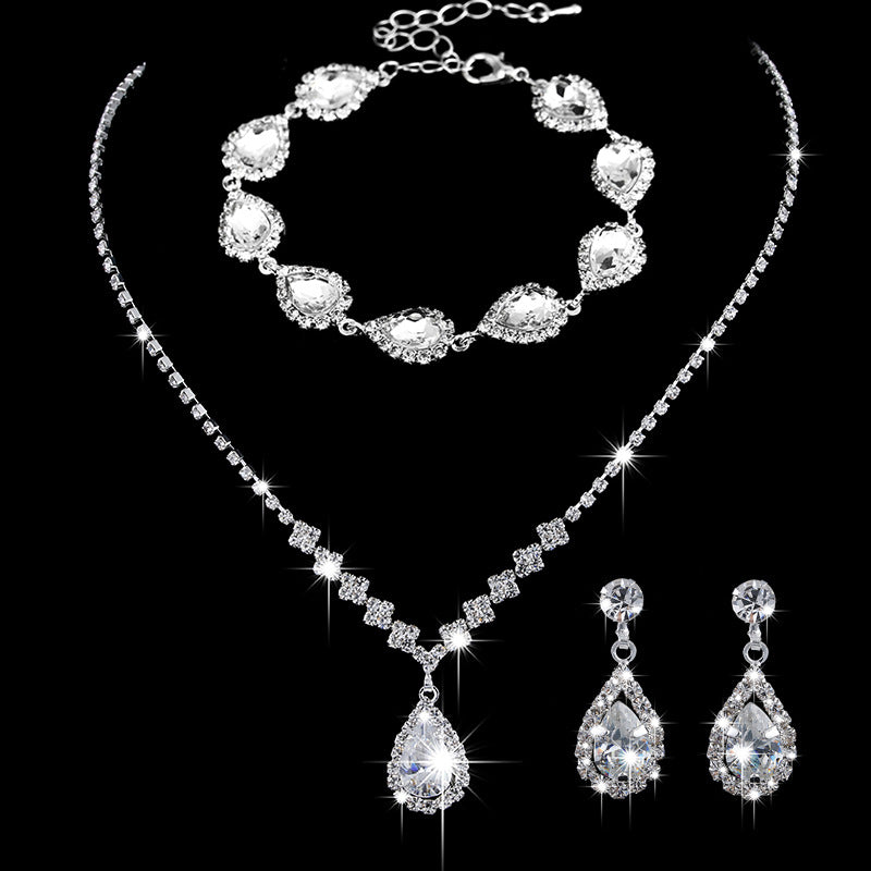 MAC181 Brilliant Full Diamond Zircon Drop Necklace And Earrings - Mariam's Collection