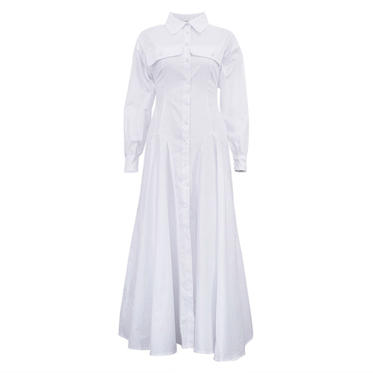 Pleated White Shirt Maxi Dress(MS548)