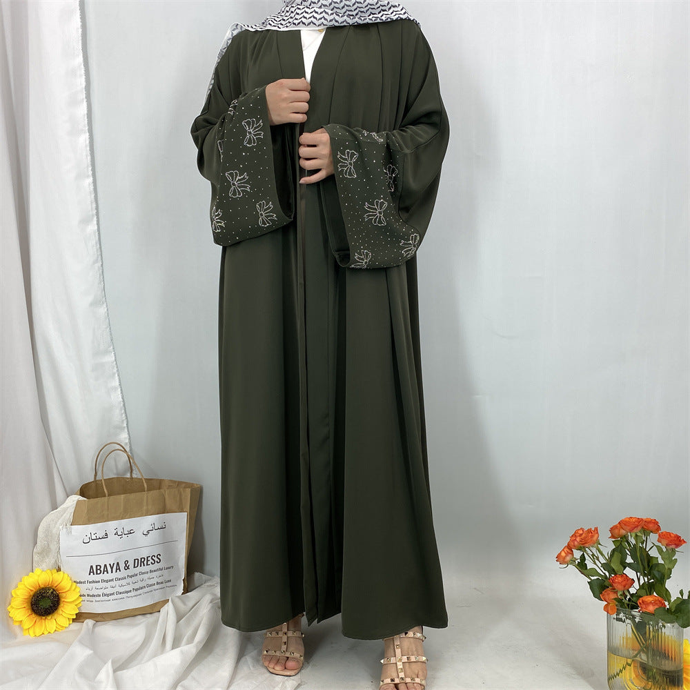 Modest Luxury Exquisite Transfer Diamond Printer Butterfly Sleeve Abaya(MOA206)