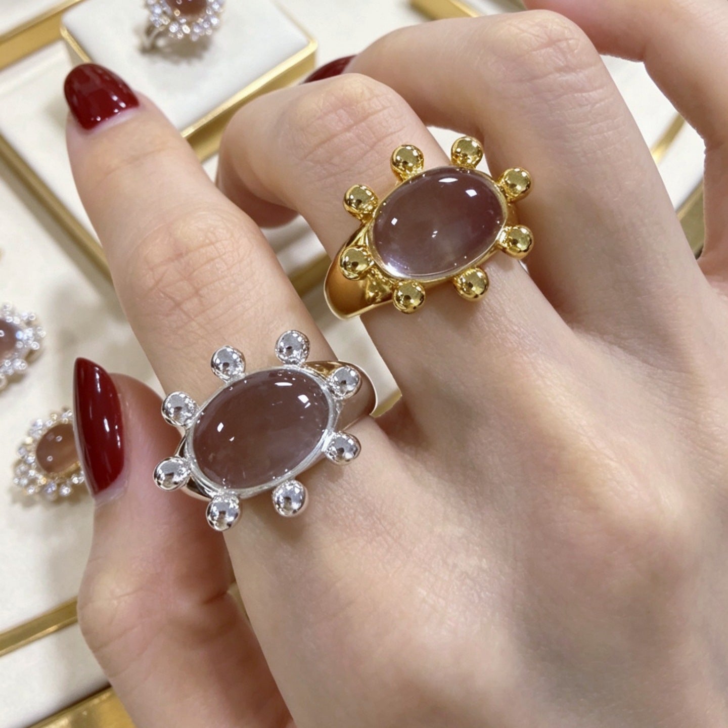 Vintage Crab Sunburst Crystal Statement Ring | Adjustable Ring（MAC483）