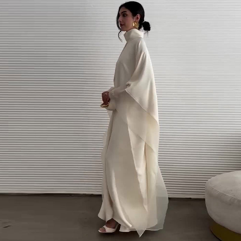 Elegant Stand Collar Batwing Sleeve Maxi Dress | Paneled Design Long Sleeve Modest Dress(MA322)