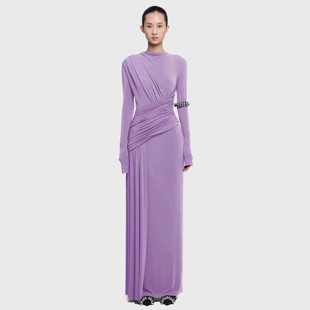 Asymmetric Draped Evening Gown(MS220)
