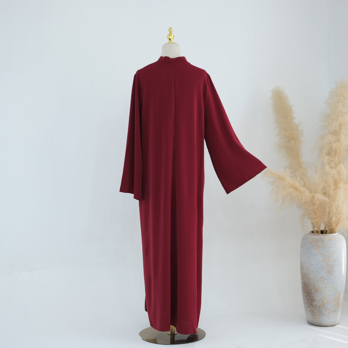 Stand-Collar Nida Maxi Dress | Long-Sleeve Belted Modest Dress(MA475)