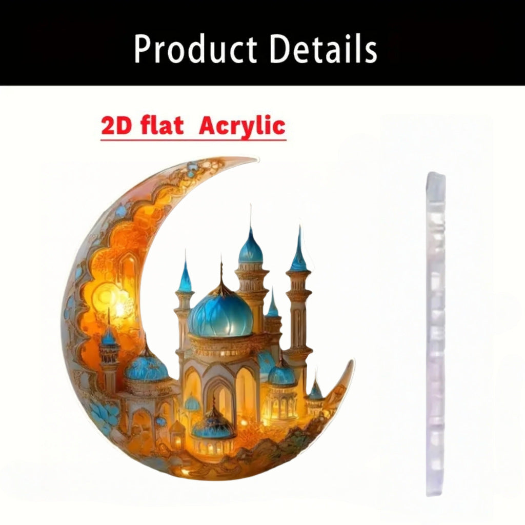 Islamic Crescent with Islamic Motifs Acrylic Desktop Ornament (MAC398)