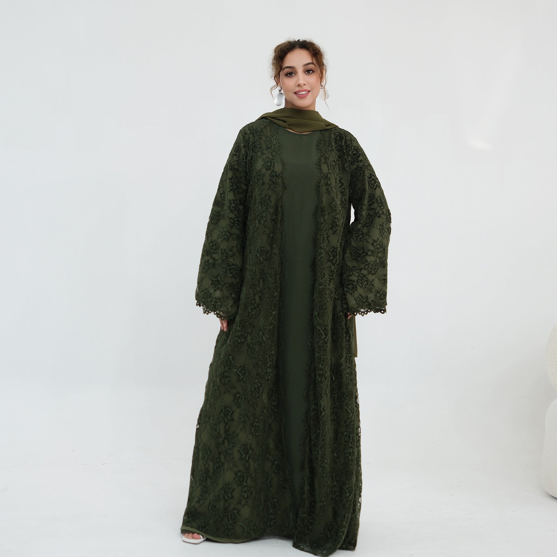 Floral Lace Open Abaya with Lining(MOA329)