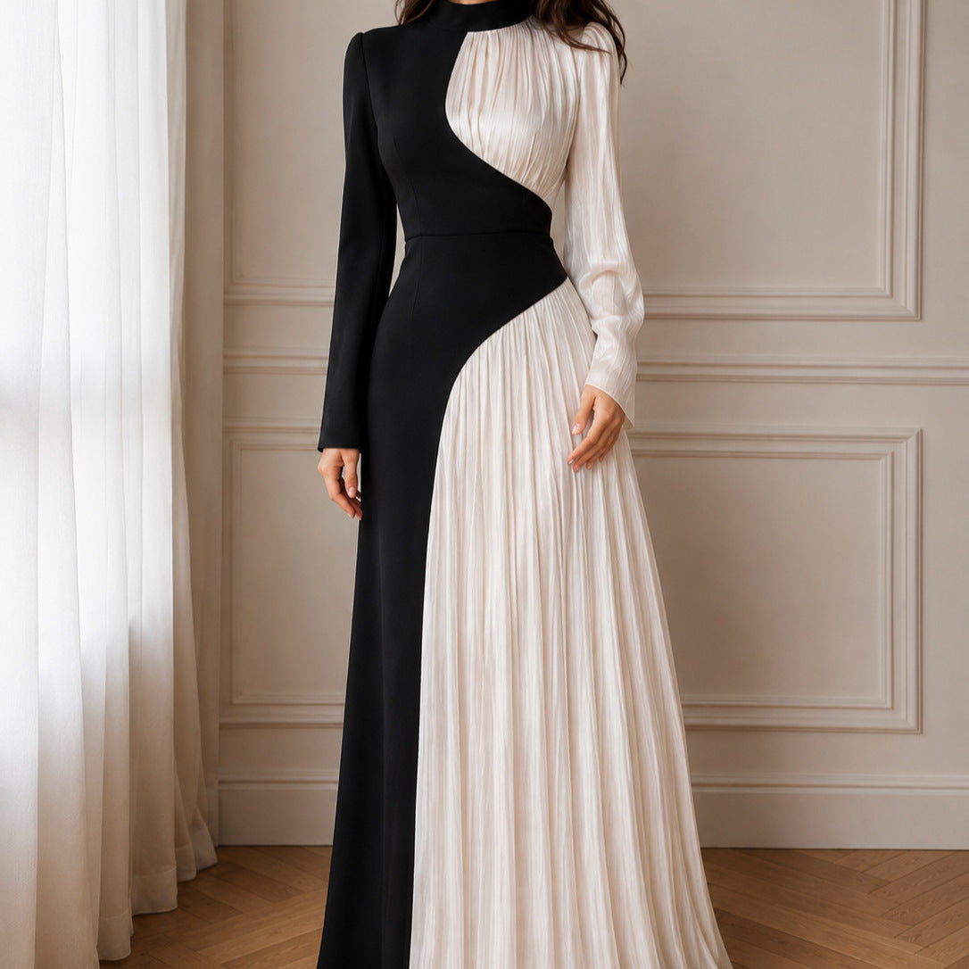 Colour-Block Pleated Maxi Dress(MS504)