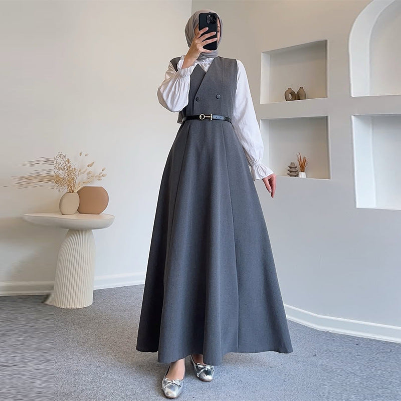 Double-Breasted Vest Dress with Shirt(MS286)