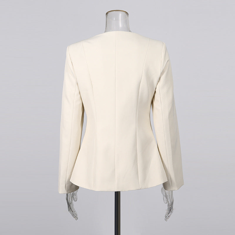 Gold Button Blazer & Straight Leg Pants Set(MS398)