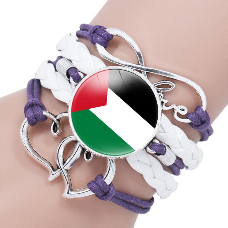 MAC080 Palestine flag keffiyeh pattern time gemstone love & ∞ style multi-layered bracelet - Mariam's Collection