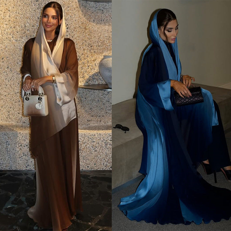 Two-Tone Colour-Block Open Abaya with Matching Hijab(MOA347)