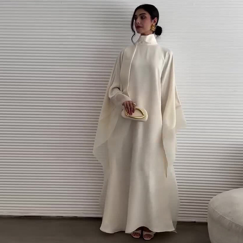 Elegant Stand Collar Batwing Sleeve Maxi Dress | Paneled Design Long Sleeve Modest Dress(MA322)