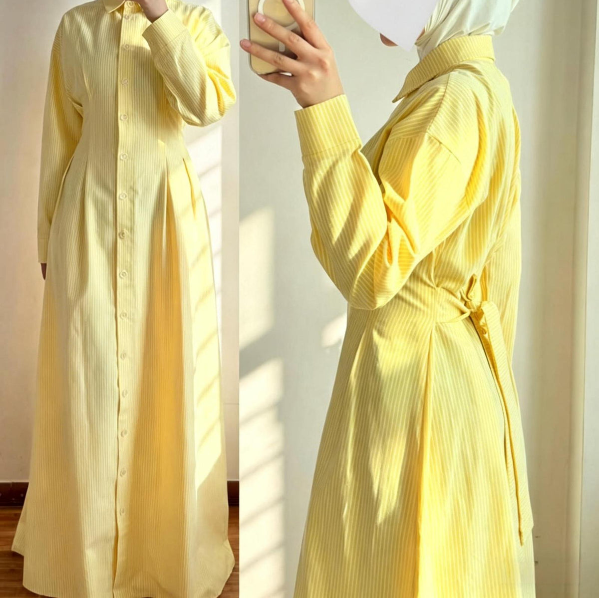 Striped Button-Front Modest Shirt Maxi Dress(MS539)