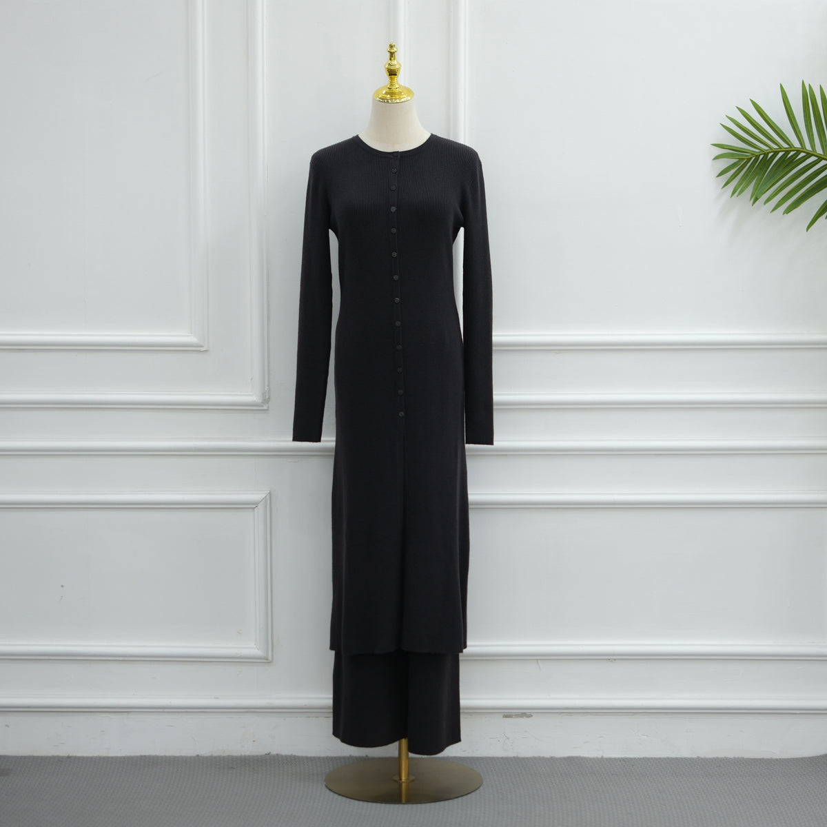 Modest Ribbed Knit Two-Piece Set(MS536)
