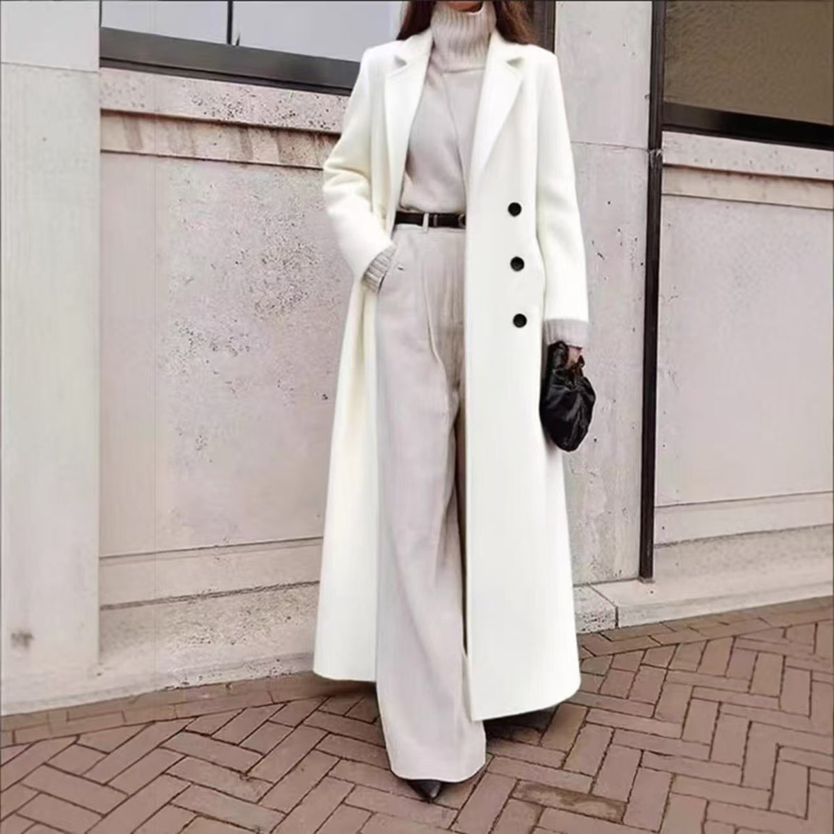Solid Colour Double-Breasted Maxi Coat(MS551)