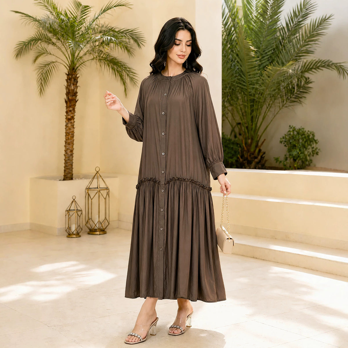 Solid Colour Tie-Waist Maxi Dress(MA472)