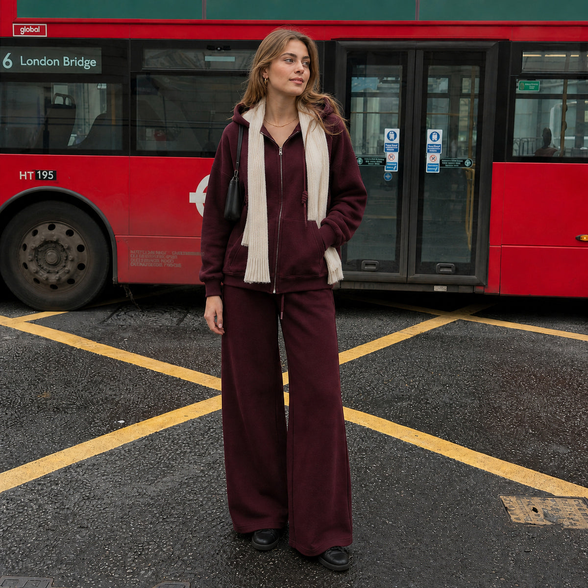 Ensemble Zip-Up Hoodie & Pantalon Jambes Larges | Tenue Athleisure Casual Modeste Deux-Pièces (MS595)