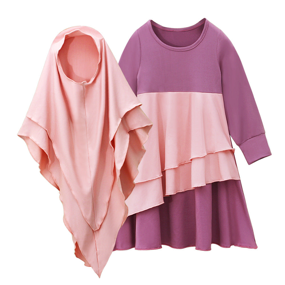 Matching Color Ruffle Abaya 2-Piece Set Kid Abaya(MKG011)