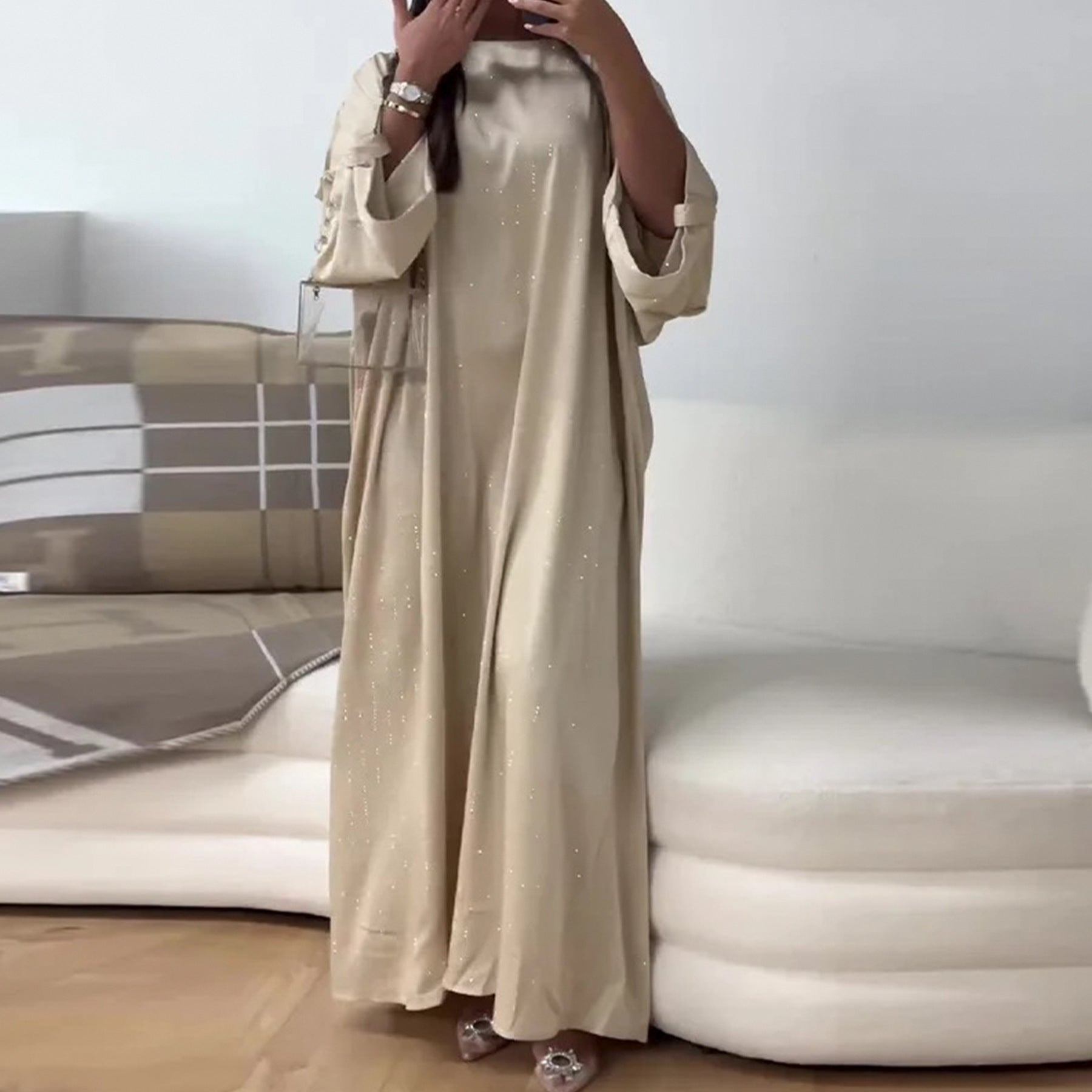 Kaftan Rhinestone Satin Abaya (MA119)