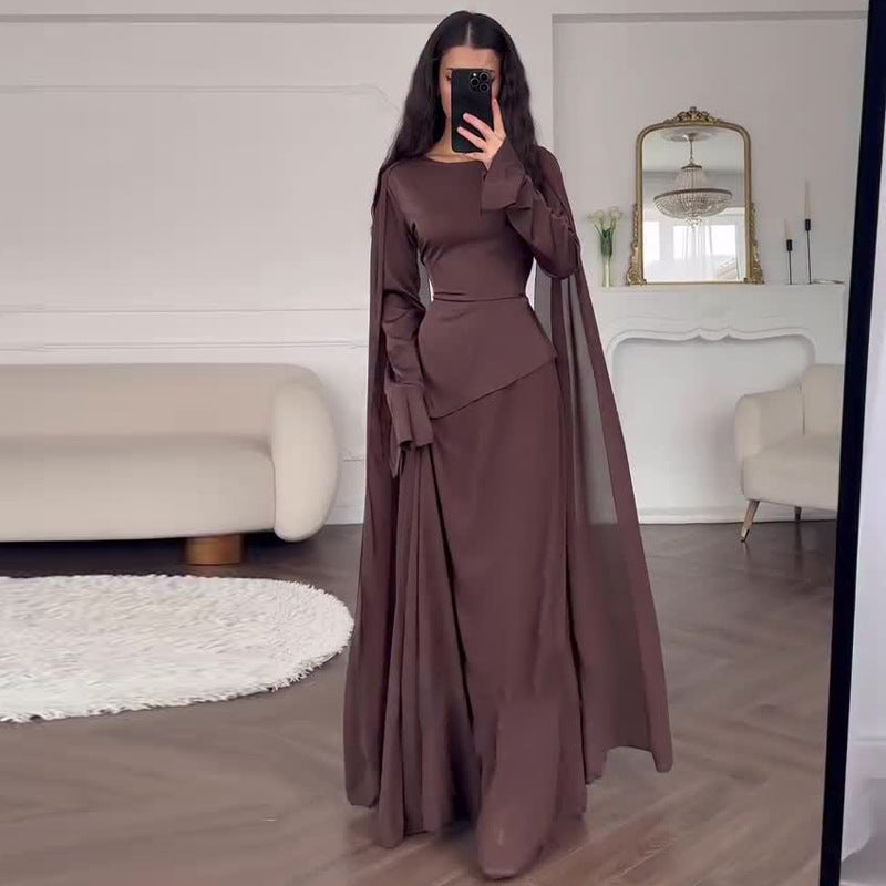 Brown Asymmetric Waist Abaya(MS288)