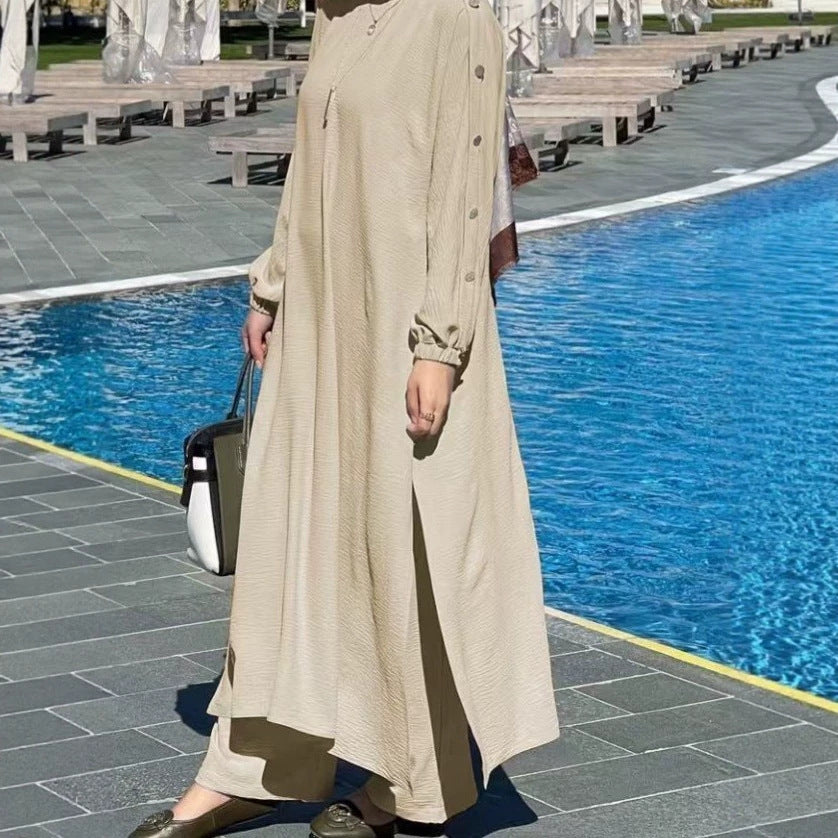 Textured Puff Sleeve Maxi Abaya(MS526)