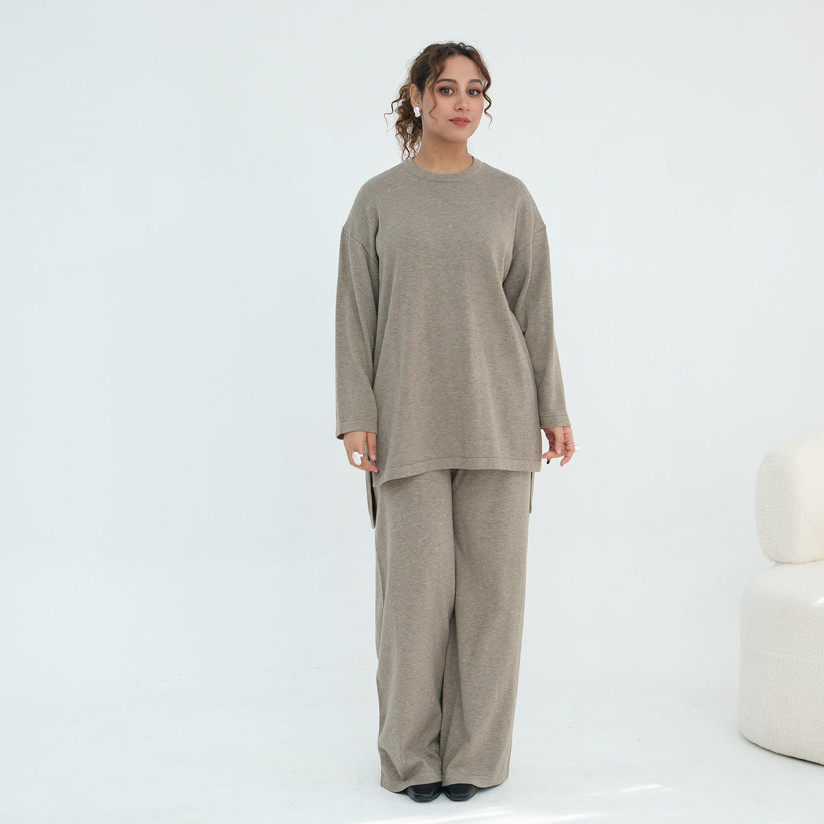 Solid Knit Top & Pants Set(MOA350)