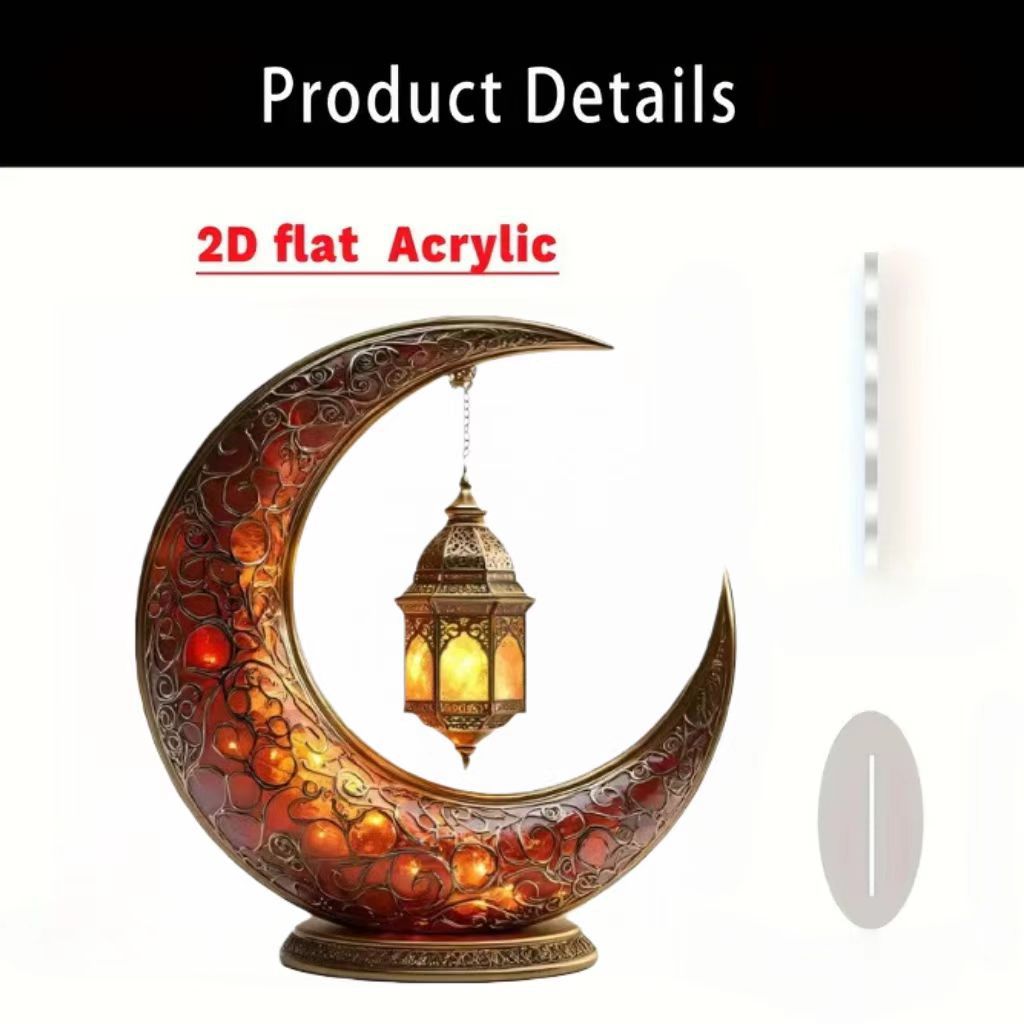 Islamic Crescent with Islamic Motifs Acrylic Desktop Ornament (MAC398)