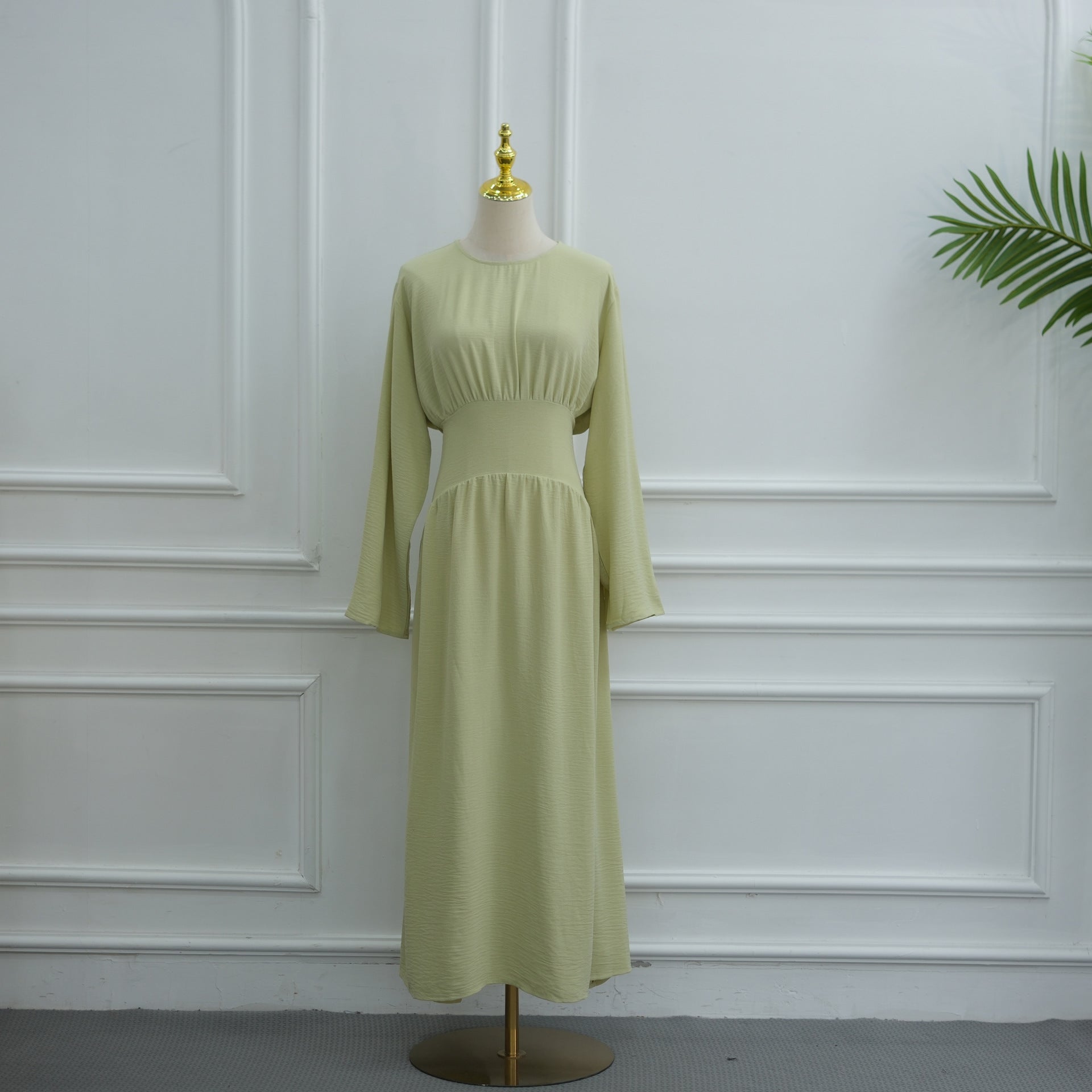 Ice Silk Crinkle Gathered Waist Maxi Dress(MS521)
