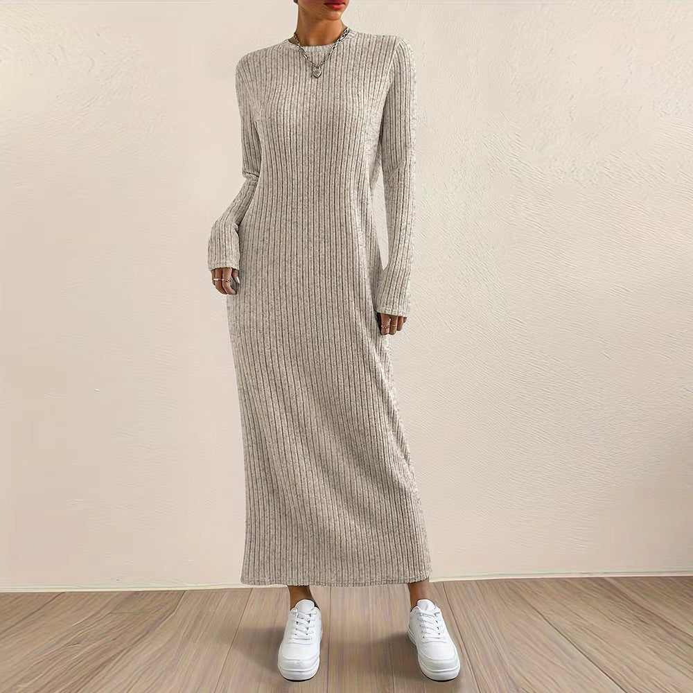 Ribbed Knit Maxi Dress | Long Sleeve Casual Sweater Dress(MS226)