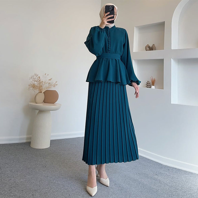 Peplum Top & Pleated Skirt Set(MS294)