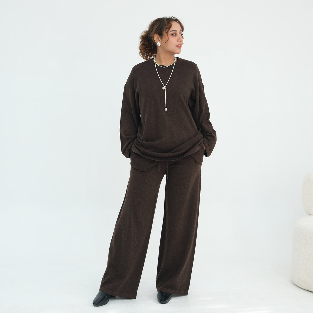 Solid Knit Top & Pants Set(MOA350)