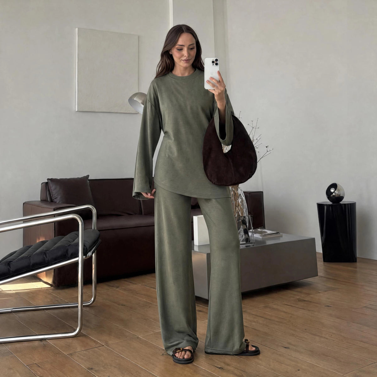 Cotton Belted Tunic & Wide-Leg Pants Set(MS570)