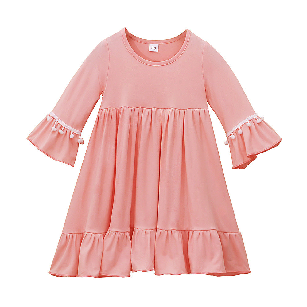 Girls Dress & Hijab Set with Pom-Pom Trim(MKG028)