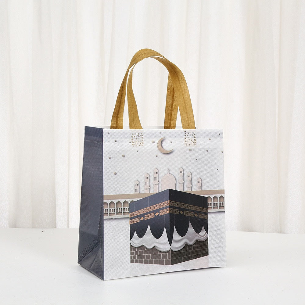 Ramadan Eid Mubarak Handheld Gift Bag Set | Kaaba Print Non-Woven Tote Bags (MAC388)