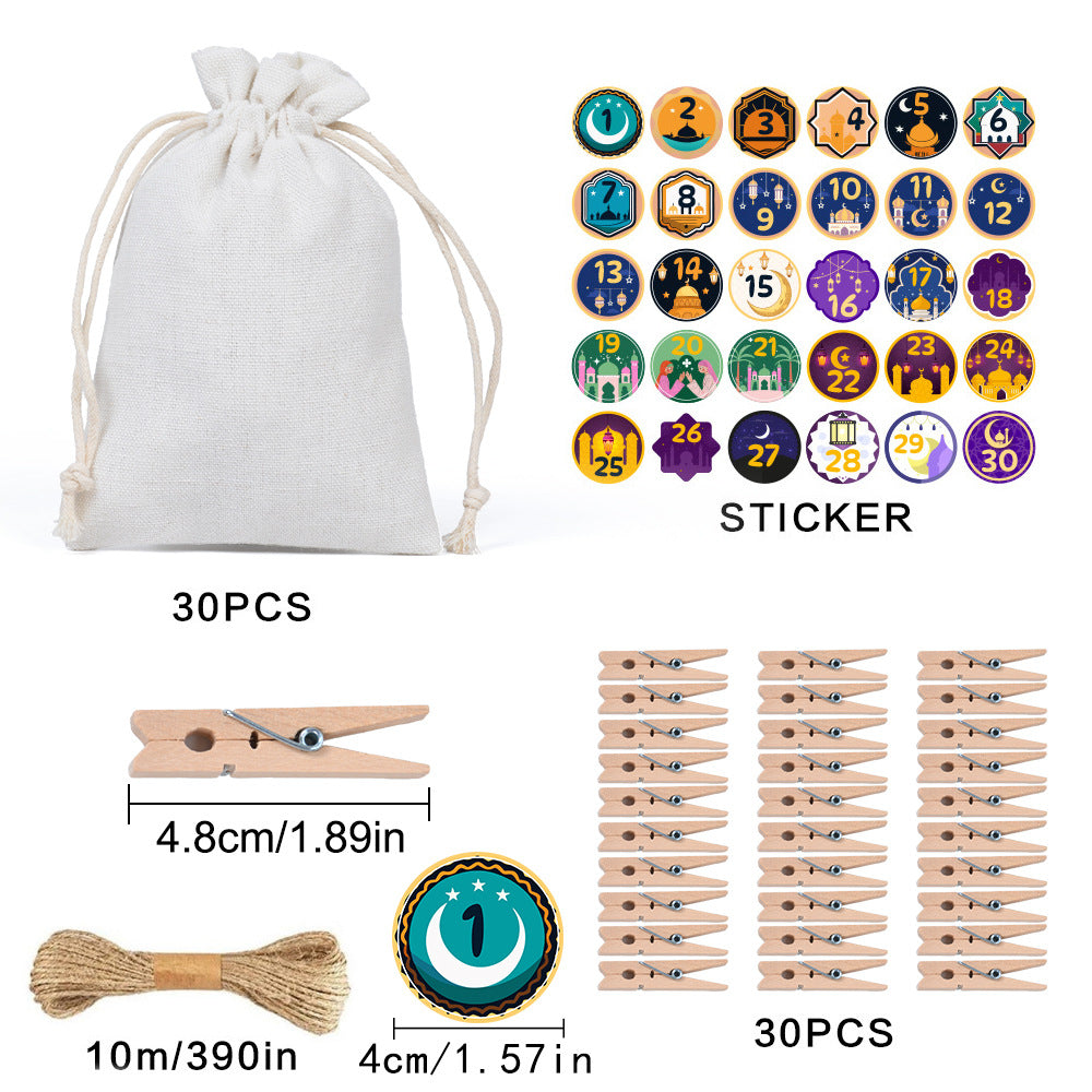 Ramadan 1–30 Countdown Calendar Gift Bag Set Drawstring Hanging Pouches (MAC385)