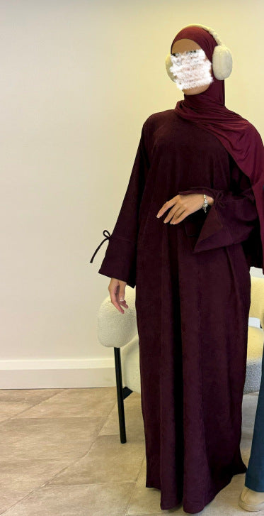 Autumn Bow-Sleeve Corduroy Abaya | Modest Muslim Women's Luxury Wear. (MA248)