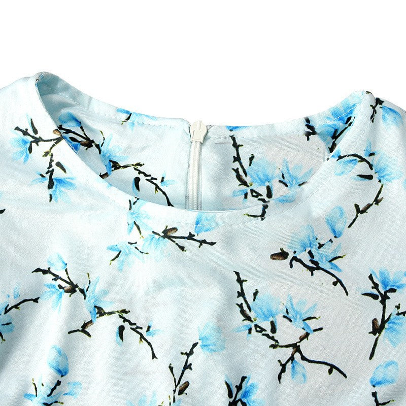 Girls Blue Floral Dress & Khimar Set(MKG027)