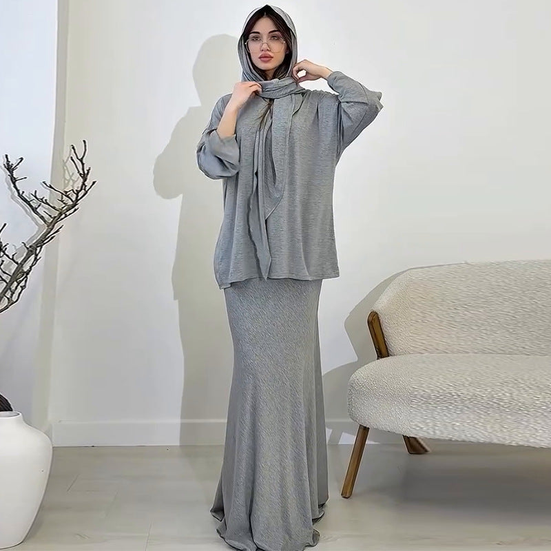 Comfortable Loose Hijab & Long Sleeve Skirt Set | Two-Piece Modest Outfit(MS127)
