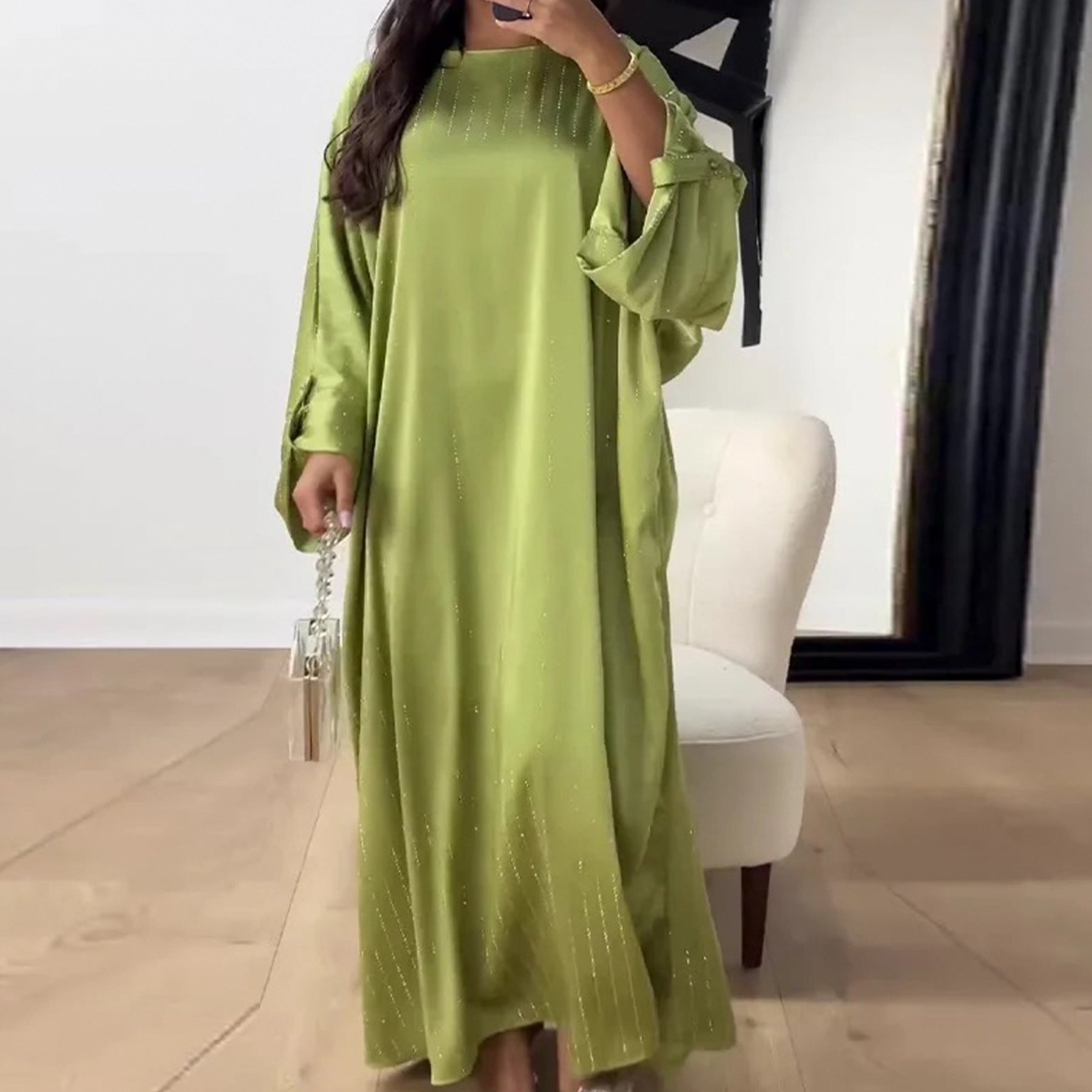 Kaftan Rhinestone Satin Abaya (MA119)