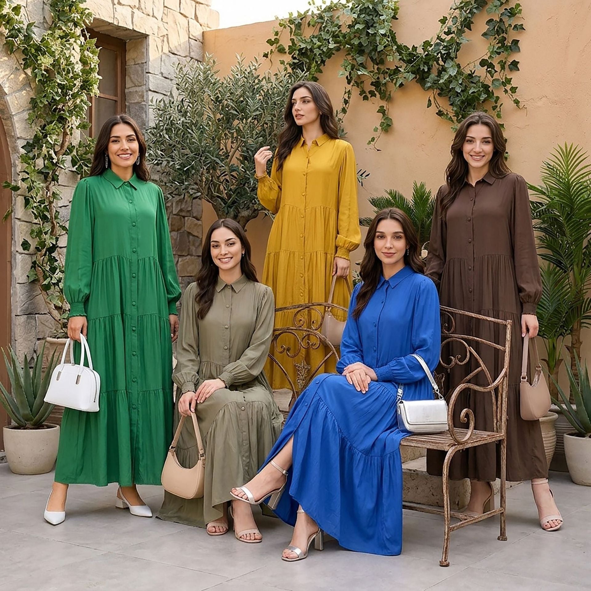 Shirt Collar Button-Down Tiered Maxi Dress(MA465)