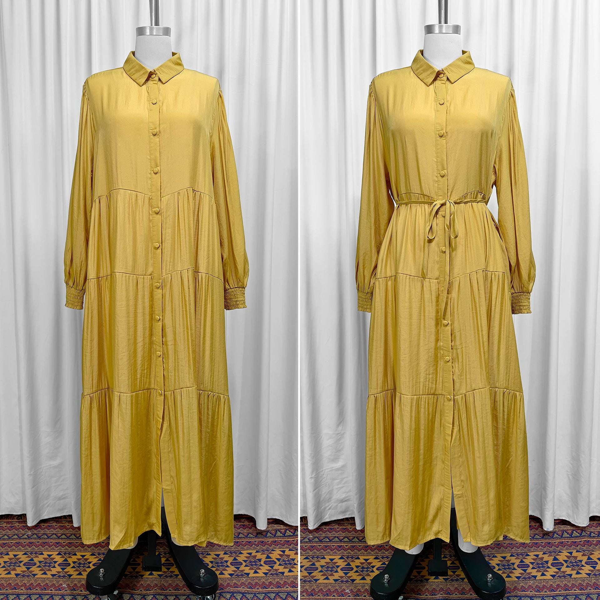 Shirt Collar Button-Down Tiered Maxi Dress(MA465)