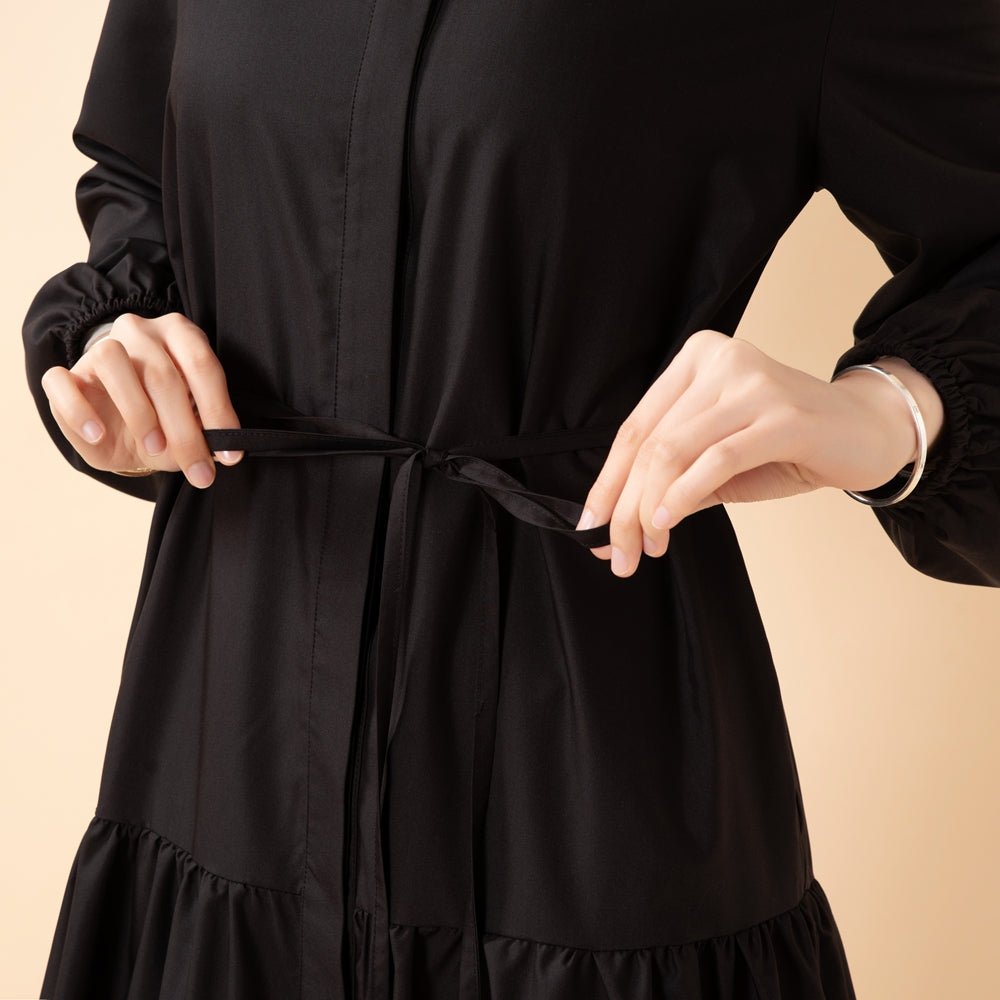 A-Line Trench Shirt Maxi Abaya with Pockets Work Abaya Soft Ivory / M A-Line Trench Shirt Maxi Abaya with Pockets Work Abaya Soft Ivory / M