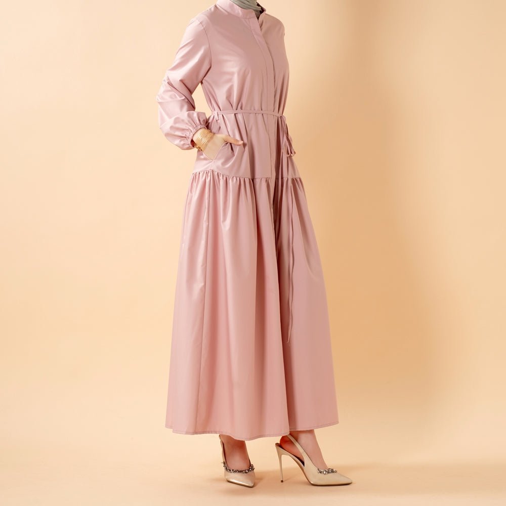 A-Line Trench Shirt Maxi Abaya with Pockets  Work Abaya Blush Rose / S