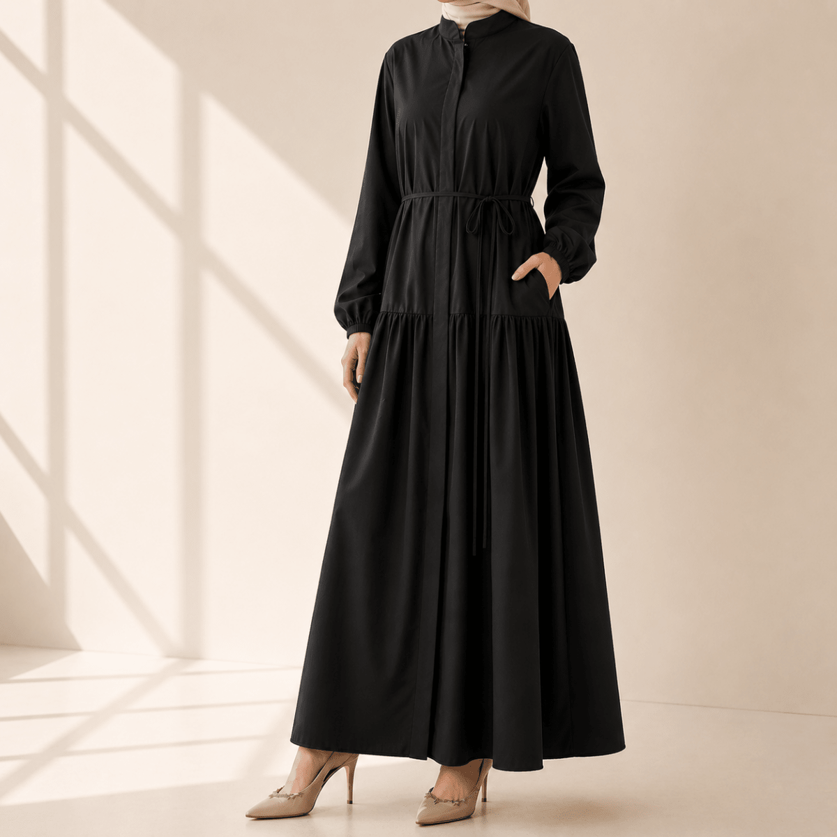 A - Line Trench Shirt Maxi Dress with Pockets(MA422) - Mariam's Collection